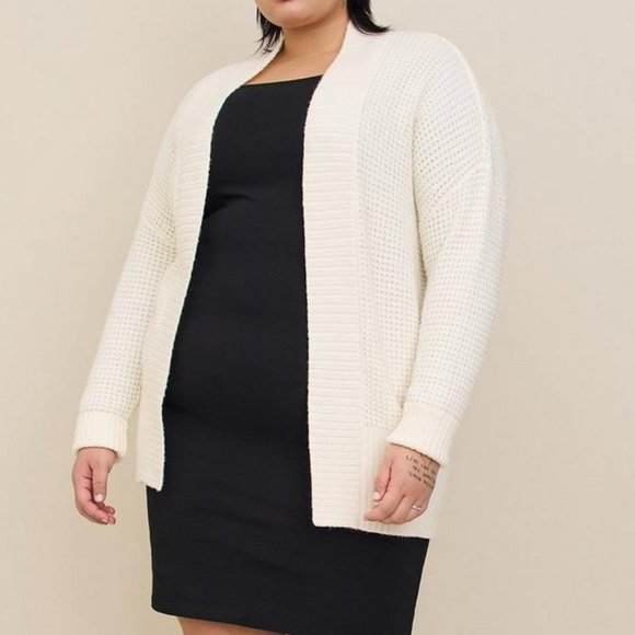 torrid Sweaters - ❤️NWT TORRID CARDIGAN SWEATER - IVORY WHITE WAFFLE WEAVE - OPEN FRONT PLUS SIZE